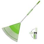 ORIENTOOLS Garden Rake, Garden Leaf Rake, Foldable Garden rake for Leaves Lightweight Steel Poly Shrub Rake for Cleaning Leaves, 26 Tines, 167 cm (Light Green)