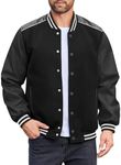 COOFANDY Men Fashionable and Trendy Jacket Casual Leather Baseball Letterman Bomber Jacket Coat Black Varsity Jacket 3XL