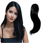 Pelo Hair Topper/Hair Crown Topper/Extension Hair Scalp Cover Hair Patch/Straight Hair Closure/Clip In Crown Topper Extension For Hair Loss Thin Hair Pack Of 1 (Black 2 clip)