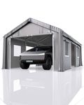 GAOMON 20'x13'x10' Carport Heavy Duty, Portable Garage with 16 mil PE Canopy, 4 Roll-up Doors and 4 Ventilative Windows, for Truck, Boat, Motorcycles - Grey