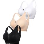 DODOING Zip Front Sports Bra Post Surgery Bra Yoga Bra Workout Fitness Activewear Racerback Padded Bras for Women-3PCS