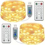 2 Pack Fairy Lights for Bedroom, 33ft 100 LED Indoor String Lights USB Powered with Remote, 8 Modes Waterproof Twinkle Lights for Teen Girls Bedroom Decor Starry Lights, Wedding Holidays Decoration