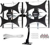 Five Star Multi-Directional 4V HDTV Antenna - up to 200 Mile Range, UHF/VHF, Indoor, Attic, Outdoor, 4K Ready 1080P FM Radio, Supports 4 TVs Plus Installation Kit and Mounting Pole