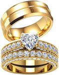 Two Rings His Hers Wedding Ring Sets Couples Rings Women's 10k Yellow Gold Plated White Heart CZ Wedding Engagement Ring Bridal Sets & Men's Titanium Wedding Band