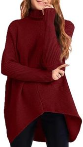 Girls Fall Winter Sweaters Dress Oversized Turtleneck Long Sleeve Casual Knit Jumper High Low Dresses Tops Outfits Wine Red
