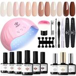 Modelones Gel Nail Polish Kit with UV Light 48w Led Lamp Starter Kit, 6 Colors Nude Neutral Gel Polish Soak Off UV Gel Nail Polish Set Base & Top Coat Professional Tools For Beginners At Home Nail Curing Gift