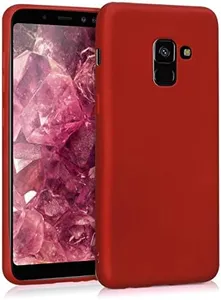 kwmobile Case Compatible with Samsung Galaxy A8 (2018) Case - Soft Slim Metallic TPU Silicone Cover - Metallic Dark Red
