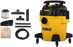 DEWALT DXV05P 5 Gallon Poly Wet/Dry Vac, 4 Peak HP Shop Vacuums with Attachments, Powerful Suction, 1-7/8" Hose, DXV05P, Yellow