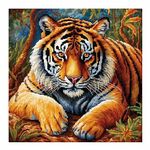 cukol cukol Tiger 11ct Cross Stitch, 11 Count Counted Stamped Pre Printed Cross Stitch Embroidery Kits for Adults Beginners Starter Advanced Easy Crossstitch Patterns Set Wall Decor 46x46 cm