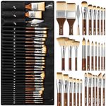 Nicpro 30pcs Paint Brush Set, Professional Paintbrushes with Palette Spatula and Cloth Roll, Craft Paint Brushes for Acrylic Painting, Oil, Watercolour, Gouache, Art Supplies for Artists and Beginners