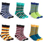 DYNAMOCKS Men's and Women's Combed Cotton Stripes Crew Length Socks (Pack of 6, Multicolour) (Free Size UK 7-12) (Stripes 2.0 + 4.0 + BBW + RBW + GB + MTB)