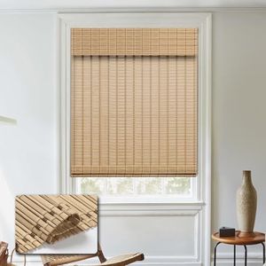 HIDODO Cordless Bamboo Roman Shades, Light Filtering Bamboo Blinds Shades for Indoor Windows, UV Protection Roll Up Blinds for Home, Office, 44" W x 64" H, Natural
