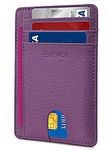 Buffway Slim Minimalist Front Pocket RFID Blocking Leather Wallets for Men Women - Cross Purple