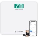 Digital Bathroom Scales for Body Weight Scale 250kg Extra-High Capacity, Lepulse Smart Weighing Scales Body Weight BMI with Extra-Large Platform, Weight Machine with APP, 8mm Tempered Glass, Step-on