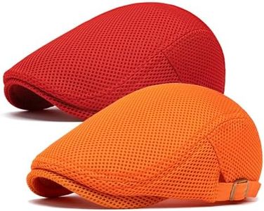 meioro Men's Mesh Flat Cap Breathable Summer Newsboy Hat Beret Ivy Cap Irish Cabbie Gatsby Driving Hunting Hats（Orange+Red）