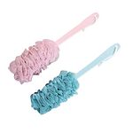 2 Pack Loofah Bath Brush with Long Handle Bath Shower Back Scrubber Body Brush for Men and Women Pink and Blue