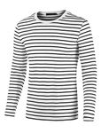 sourcing map Men's Striped T Shirt Crew Neck Long Sleeve Casual Cotton Pullover Tee Top Black and White L