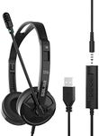 Headset with Microphone for Laptop,3.5mm USB Headsets with Noise Cancelling Mic & Audio Controls Wired Stereo Computer Headphone Adjustable Headband PC headphones for Skype,Call Center,Teaching,Office