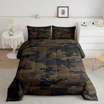 Kids Boys Camo Comforter Set Army Camouflage Lightweight Bedding Set for Girls Teens Youth Man Navy Blue Decor Comforter Black Dark Brown Quilt Set Bedroom Collection 3Pcs Full Size