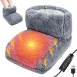 Heated Foot Warmers - Furry USB Foot Warmer with Timer Settings & Adjustable Temperature, Electric Foot Warmer Heated Slippers for Women Men Winter Home Office Dormitory Keep Feet Warm (Grey)