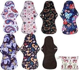 Simfamily 8 Pack Bamboo Charcoal Reusable Waterproof Cloth MenstruaL Pads Heavy Flow Over Night Sets（7Pcs Pads +1Pc Mini Bag）