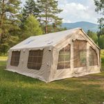 Coody 17.2 Inflatable Canvas Camping Tent for 2–10 People – Premium Two Room Family Air Beam Tent, Breathable TC Cotton Canvas, 80 in Standing Height, Stove Jack, Pump Included, Beige