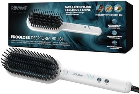 REVAMP Deepform Ceramic Straightening Brush - Hair Straightening Paddle Hot Brush, Ionic Technology, Extra Long Heated Bristles for Frizz Free Hair, Oil Infused for Salon Professional Shine, White
