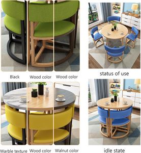 5-Piece Space-Saving Dining Set – Round Metal Table & 4 Leather Chairs for Small Spaces