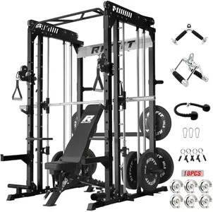 RitFit M1 Pro SmithMachine with Cable Crossover System, Multi-Function Squat Rack Power Cage for Home Gym, Power Rack and Packages Black（bp260 Package）