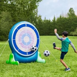 Hearthsong Jumbo 57-Inch Inflatable 2-in-1 Darts and Soccer Set with Double-Sided Scoreboard, Two Soccer Balls, Six Darts, Outdoor Play, Ages 5 and Up
