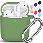 R-fun for AirPod 2nd Generation Case Cover, Soft Silicone Protective Cover with Keychain for Women Men Compatible with AirPod 2nd 1st Generation Charging Case, Front LED Visible-Olive Green