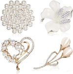 Ecally 4Pcs Women's Brooch Pin Lapel Heart Brooch Simulated Crystal Pearl Rhinestone Flower Brooches for Women Bridal Wedding (Elegant Style)