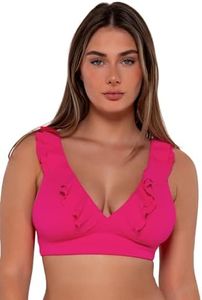 Sunsets Willa Wireless Women's Swimsuit Bralette Bikini Top with Removable Cups, Begonia Sandbar Rib, 12-16E/G