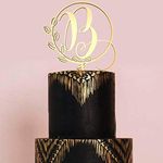 Mirror B Letter Monogram Initial Cake Topper,Wedding Gold Cake Decoration Favors Cake Decorating Party Supplies