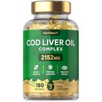 Cod Liver Oil Capsules High Strength 2152mg | 180 Count | Complex with Garlic and Omega 3 Fatty Acids DHA/EPA | No Artificial Preservatives | by Horbaach