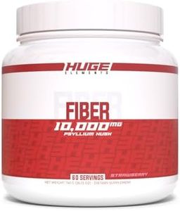 Huge Supplements Fiber, 10 Grams of Premium Psyllium Husk Powder, Soluble Fiber for Digestive Health & Functions, Natural Prebiotic with Delicious Flavors (60 Servings) (Strawberry)