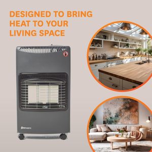 WARMGLOW Portable Gas Heater, 4.1KW Indoor – Grey, 3 Heat Settings, ODS, Wheels