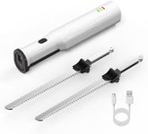 Electric Meat Carving Knife, Cordless Rechargeable Meat Slicer Knife with 2 Serrated 8” Stainless Steel Blades & Safety Lock, for Bread Vegetables Fruits Delicatessen