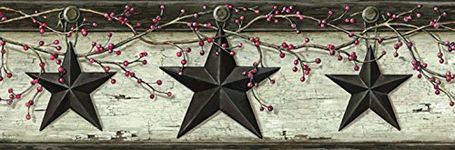Chesapeake PUR44601B Ennis Grey Rustic Barn Star Wallpaper Border