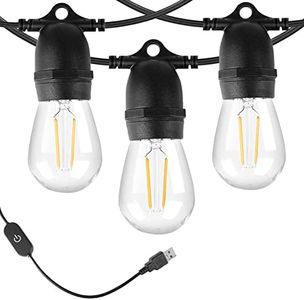 BRIMAX LED String Lights USB Powered, 2700K Warm White, Dimmable, Add Warm Ambience to Your Camp Site, 24.6FT USB String Lights with S14 1W Plastic Bulbs, Camping Lights for Tents Inside, Backyard