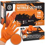 72HRS Industrial Grade Nitrile Gloves - Mechanic Gloves, 8 Mil Nitrile Gloves, Nitrile Gloves, Auto Mechanic Gloves, Rubber Mechanic Gloves, Disposable Gloves, Orange Shop Gloves (100 Pieces, XL)