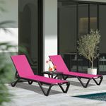 Domi Pool Lounge Chairs, Aluminum Patio Chaise Lounge with Side Table, Wheels, 5 Position Adjustable, All Weather Outdoor Lounge Chairs for Beach, Yard, Balcony, Poolside, Pink