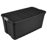 Sterilite 50 Gal Rugged Industrial Stackable Storage Tote w/Lid, Black, 3 Pack