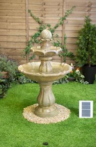 Primrose Round Tiered Solar Water Fountain Cream Imperial with Lights H92cm