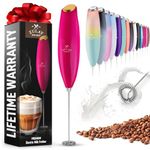 Zulay New Titanium Motor Milk Frother (Without Stand) - Handheld Frother Whisk, Milk Foamer Frother, Mini Blender and Electric Mixer for Coffee, Frappe, Latte, Matcha, Budget No Stand - Pink with Gold