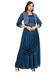 madhuram textiles Women's Long Gown For Solid Silk With Heavy Embroidery And Hand Work Belt And Jacket With Round Neck Gown(M-2424 Peacock Blue_3X-Large)