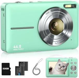 Lecran 1080p kids Digital Camera with 32Gb Card,2 Batteries,Lanyard,16X Zoom,Anti Shake,44Mp Compact Portable Small Point And Shoot Cameras For Kids Children Teens Girl Boy(Light Green)