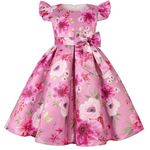 Flower Girl Dress Elegant Satin Floral Print Princess Festival Party Wedding Toddler Bridesmaid Dresses Rose 9-10 Years