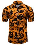 fohemr Mens Halloween Shirts Ugly Pumpkin Bat Print Short Sleeve Button Down Casual Hawaiian Shirt Witch Dress Orange XX-Large