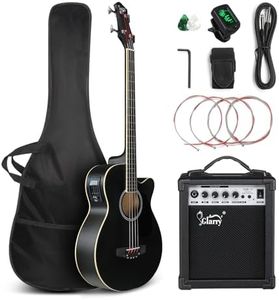 GLARRY Full Size Acoustic Electric Bass Guitar Beginner Kit w/ 15W Amp, Cutaway 4 Strings Electric Acoustic Bass Guitar w/Inbuilt Tuner, Bag, Strap, Picks, Strings, Bass Guitarra，Matte Black